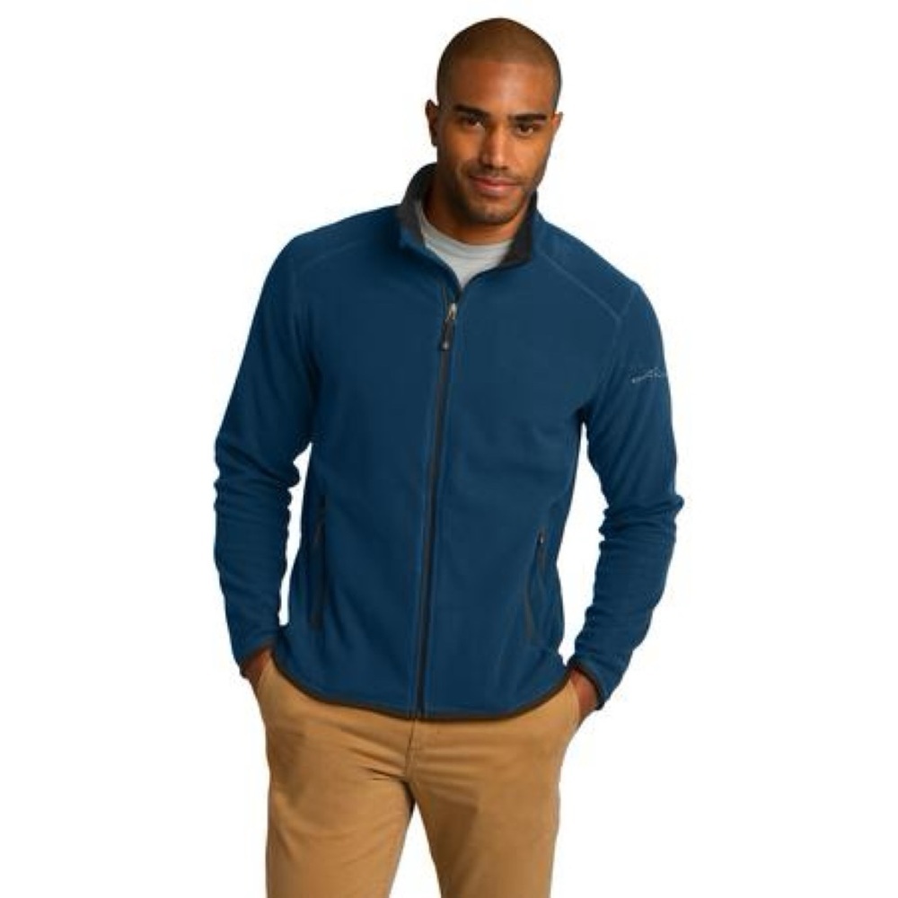 Eddie Bauer Full Zip Vertical Fleece Jacket Lightweight Warm Soft Deep Blue